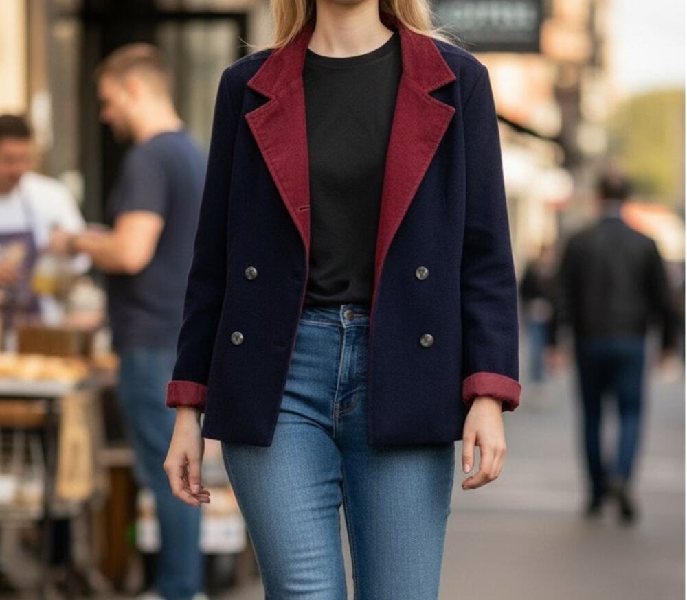 Mackintosh Navy-Blue Wool Pea Coat Woman's Size 6 Double Breasted Made in USA